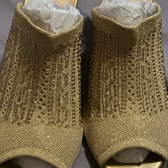 LAUREN LORRAINE NEW in BOX MARTHA GOLD MESH WEDGE MULE RHINESTONED SIZE 6 1/2 M - Picture 5 of 9